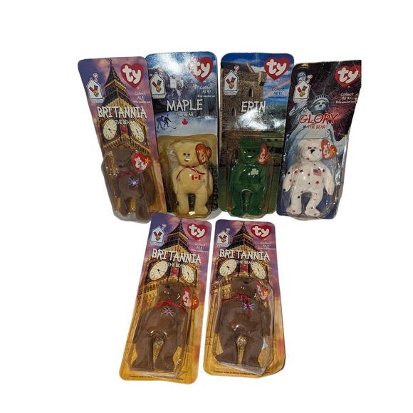 Ty Teenie Beanie Babies Glory Erin Britannia Maple Complete Set Plus Sealed - Picture 1 of 7